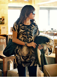 Sexy tiger print batwing sleeve women tops, t-shirt