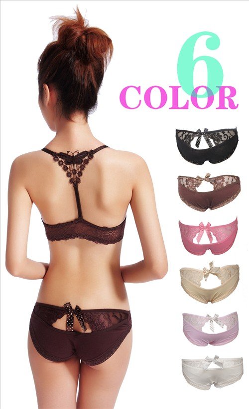 Sexy transparent trace lace hollow bow cotton underwear lovely ladies' briefs 6colors Free shipping 2502