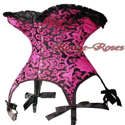 Sexy two color Purple/red boned lace up Corset Bustier lingerie with garter and bows  clubwear dropship S-2XL