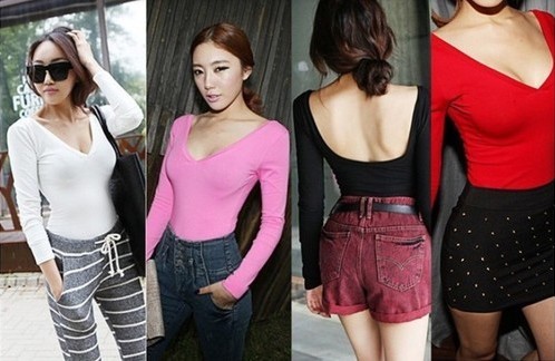 Sexy V-neck low cut sheer burnout tee shirt top T-Shirt