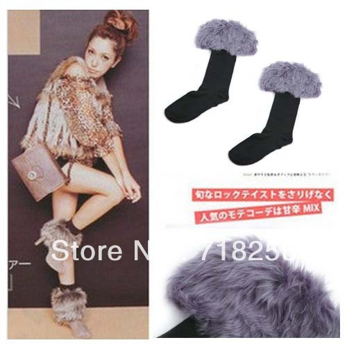 Sexy Warm Cotton Half Long Socks Faux Fur Cover Boot Shoes Stockings 4 colors