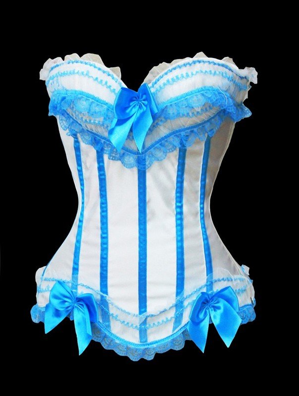 Sexy White/Blue Overbust Burlesque Corset Top Basque Underwear Bustier lingerie wholesales S M L XL 2XL