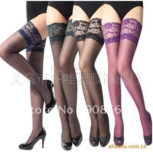 Sexy wide-brimmed bud silk candy colors a knee socks stockings pure color lace garter belt tall canister socks free shipping