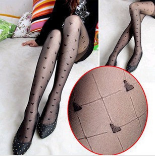 Sexy Women Black Plaid Heart Pantyhose Love Stockings Free Shipping 1644