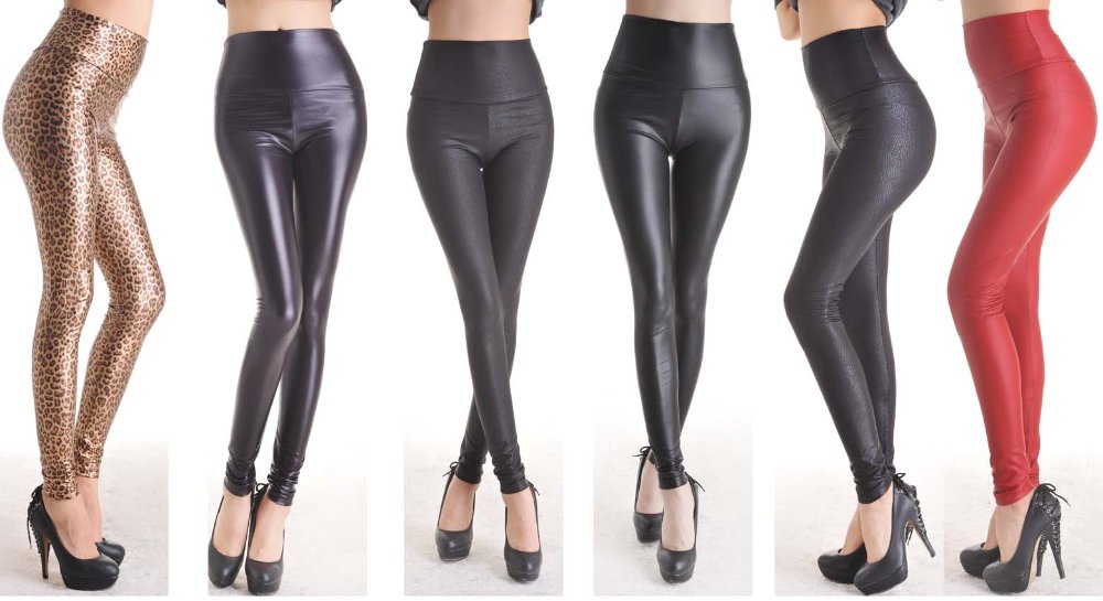 Sexy Women Faux Leather Stretch High Waisted Wet Plus Size Tight Pants Leggings