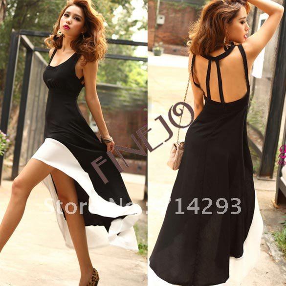 Sexy Women/Lady Deep U Neck Bare Back Backless Dress Hem Tank Swallow Tail Sleeveless Summer Long Dress free shipping 8020