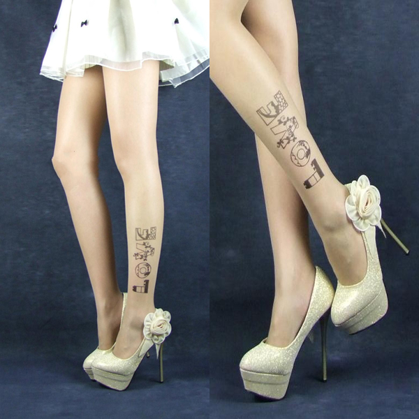 Sexy Women Love Tattoo Pantyhose Transparent Sock Stockings Tights Leggings FREE SHIPPING