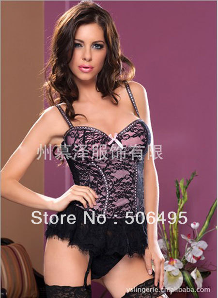 Sexy Women Pink Bone Corset  + G string Set Lingerie S M L XL ,Sexy Lingerie ,Sexy Bustier MZ015-2220