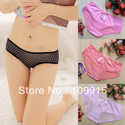 Sexy Women's See Through Panties Bow-Knot Polka Dot Polyster Brief Underwear  SL00273