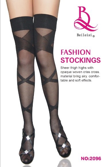 Sexy women's underwear black strip-line decorative pattern transparent stockings 92096