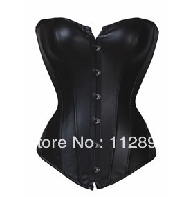 Sexy Women Strapless Black Lace up Faux Leather Corset Bustier Overbust Top S-3XL M0140