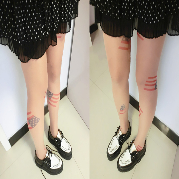 Sexy Women US Flag Tattoo Pantyhose Transparent Sock Stockings Tights Leggings FREE SHIPPING