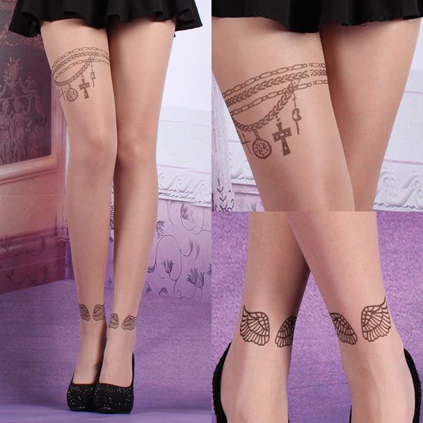 Sexy Women Wings Tattoo Pantyhose Transparent Sock Stockings Tights Leggings FREE SHIPPING
