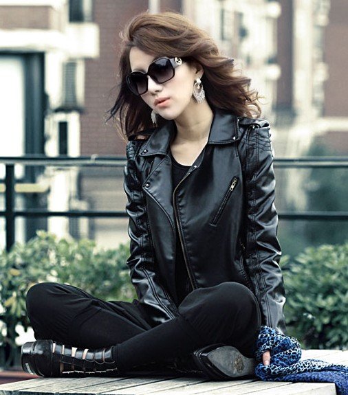Sexy Womens Korea Ladies Zipper turndown collar leather Jacket Coat Outerwear Fur Clothing (Drop Shipping) 1011C