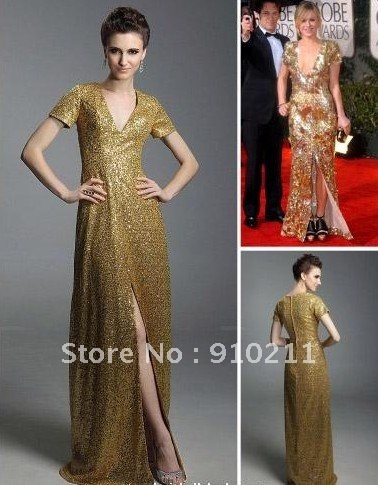 Sexy yet Contemporary Anna Paquin Sheath/ Column V-neck Floor-length Short Lace/ Tulle Golden Globe/ Evening Dress