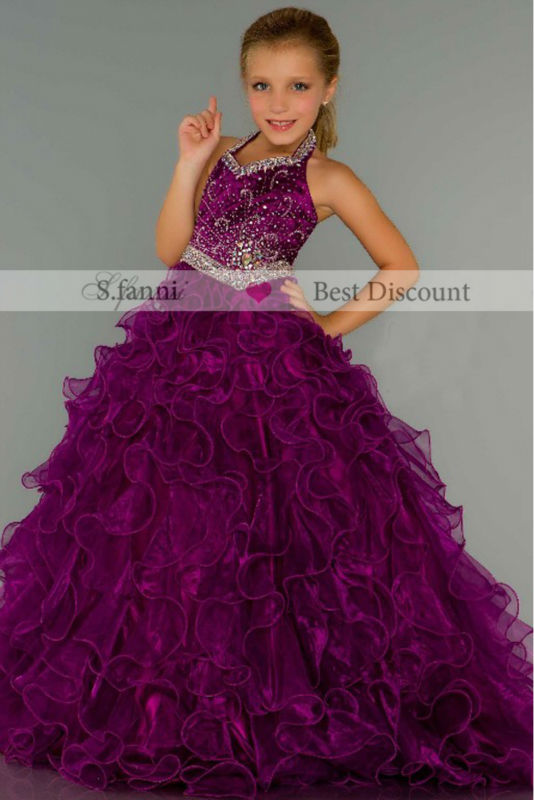 SF-360Customize Purple Floor Length For Little Girls With Beadwork Flower Girl Dresses Gowns