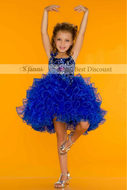 SF-361 Free shipping Royal Blue Short Dresses For Little Girls With Beadwork Flower Girl Dresses Gowns