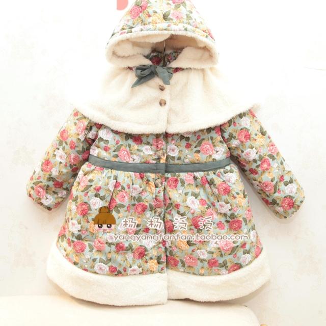 Sf001 2 version type with a hood cloak beautiful flower female child winter wadded jacket