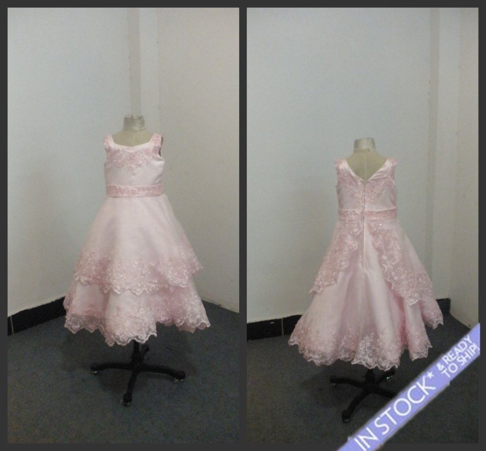 SF01 HOT Sale Pink A-line Lovely Flower Girl Dress with Appliques Ready to Ship Now