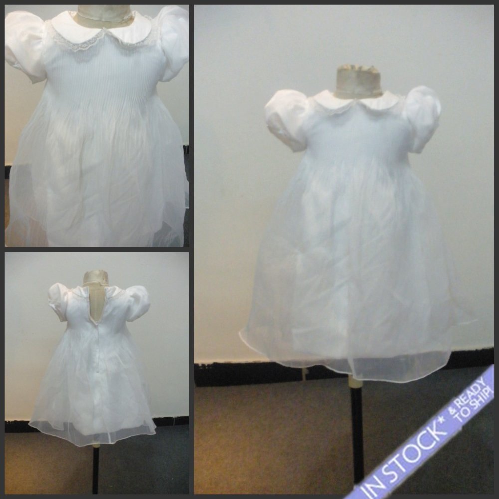 SF09 Hot sale white A-line Little Short Sleeves Orgnaza Ready to ship Flower Girl Dress