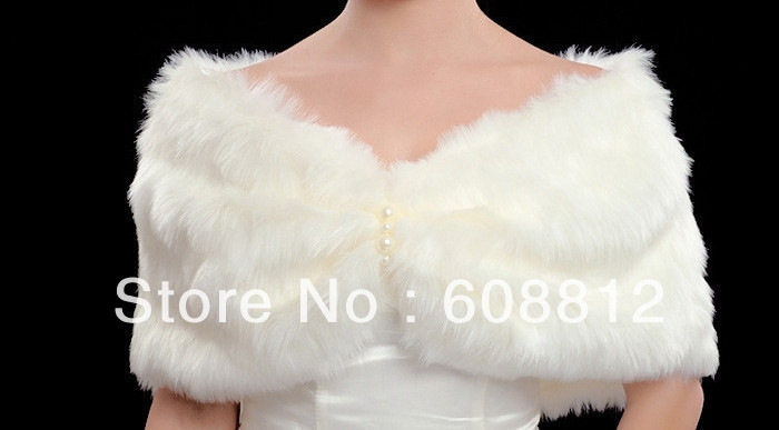 SH1205 Free Shipping Lovely Decorated with Pear Faux Fur Winter For Bride Wedding Shrug Shawl Bridal Cape
