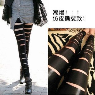 Shamrock holes nine fashion Joker matte leather leggings