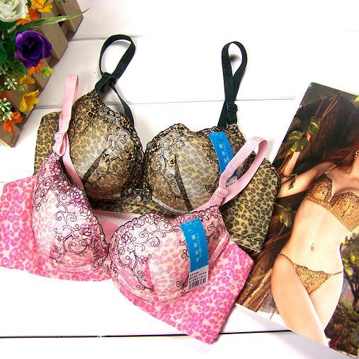 Shaping mold cup thin thick push up sexy leopard print bra set
