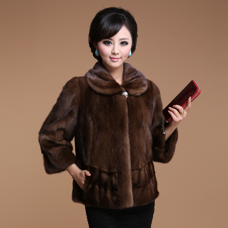 Sheep 2012 luxury fur mink turn-down collar marten overcoat wrist-length sleeve 802