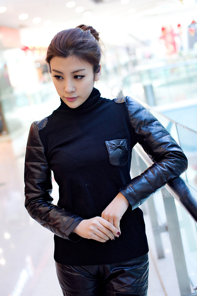 Sheepskin down genuine leather sleeves sweater genuine leather clothing women's sweater basic female leather clothing short