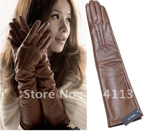 sheepskin genuine leather plus velvet thermal women's long design sheepskin gloves Women