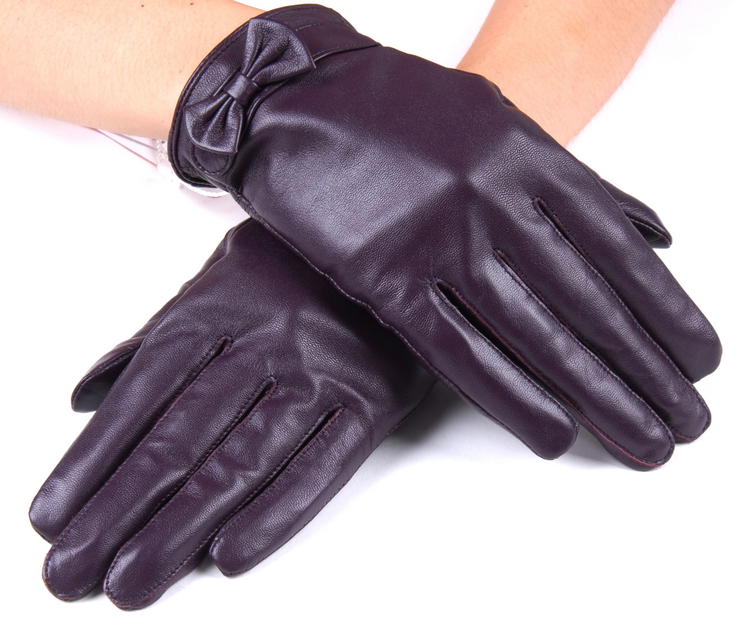Sheepskin gloves female thin bow fashion cute gloves genuine leather gloves women's