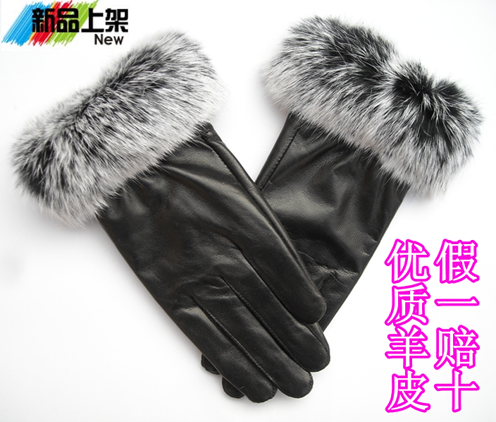Sheepskin gloves winter thermal women's genuine leather rabbit fur gloves fashion thin