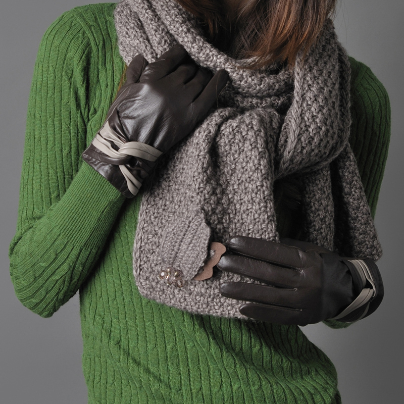 Sheepskin gloves women's autumn and winter fashion thermal genuine leather gloves ultra long thickening fashion