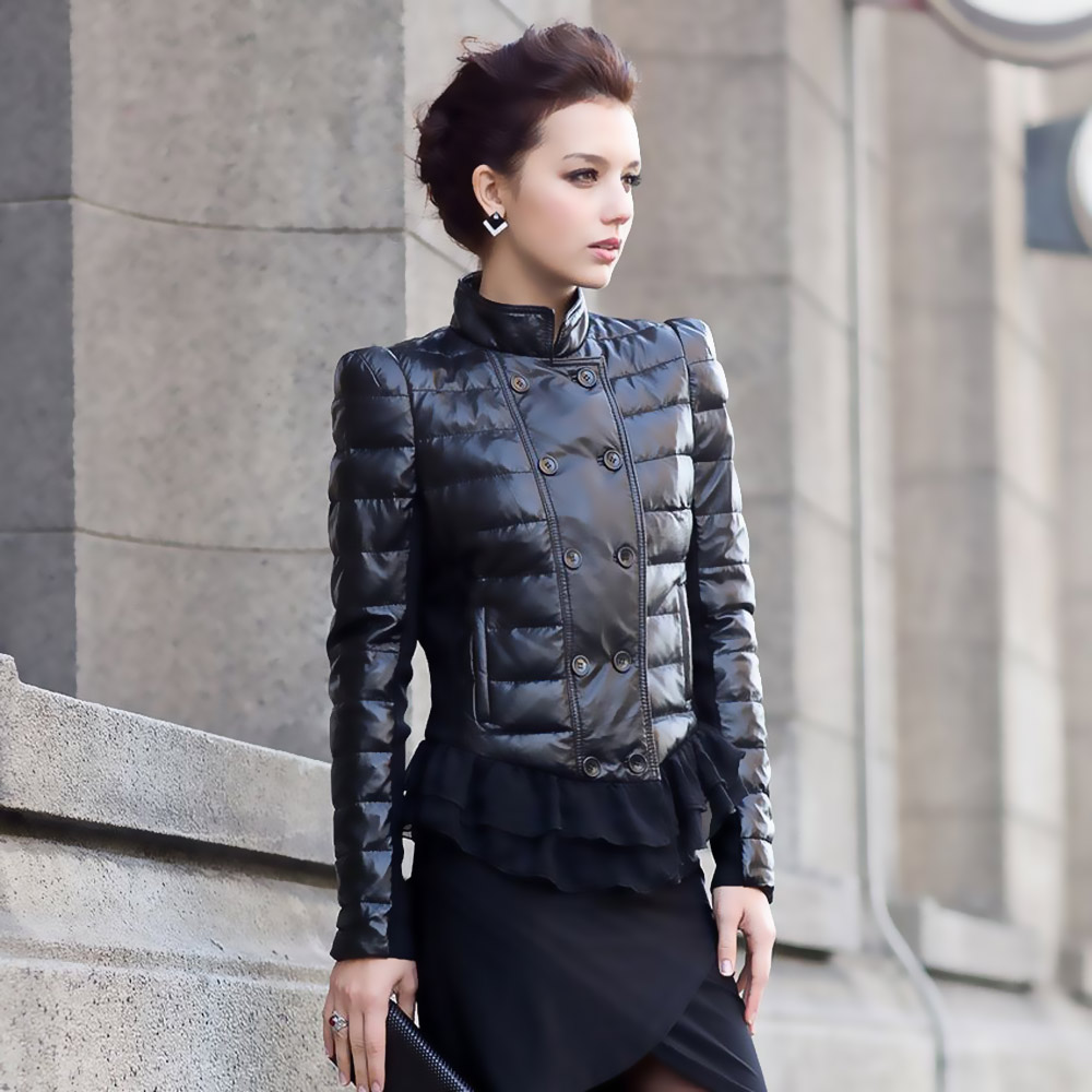 Sheepskin lace short design elegant down coat slim women's leather coat