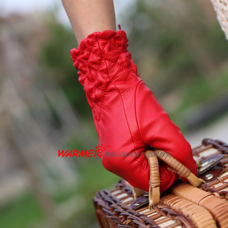 Sheepskin pleated women's genuine leather gloves l054nc