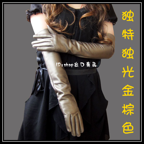 Sheepskin suede gloves women's design long leather gloves unique 50cm gold brown
