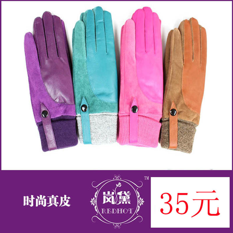 Sheepskin suede thickening thermal gloves winter women's plus velvet genuine leather gloves lengthen wrist support thermal