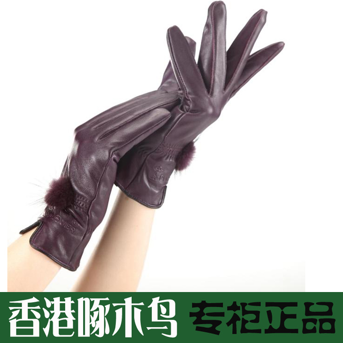 Sheepskin women/female gloves, spring and autumn, genuine leather, mink ball,freeship