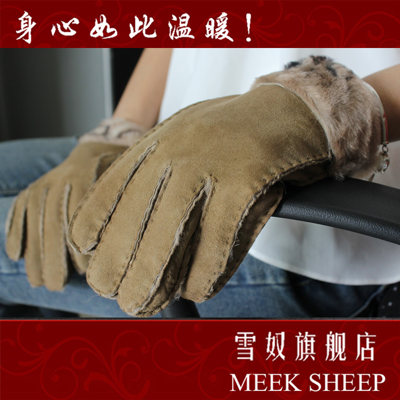 Sheepskin wool gloves fur one piece winter motorcycle thermal genuine leather gloves