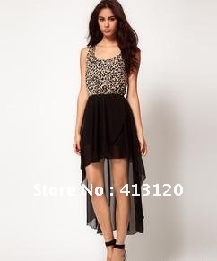 Sheer chiffon high low short front button sleeve turn down collar women dress with belt underdress/orange hi lo dress