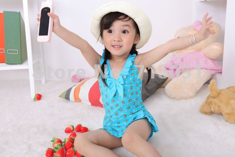 shell Tingtingyuli little beauty small floral conjoined hanging neck swimsuit blue 2012