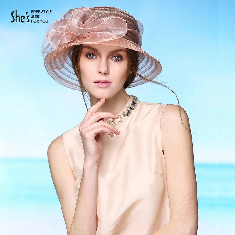 Shes accessories elegant flower bucket hat female gauze beach sunbonnet sun hat