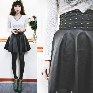 Shes-story punk rivet darkvictory bust skirt leather skirt