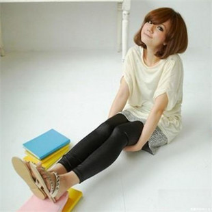 Shiny leather basic pants breathable faux leather pants ankle length legging 5052