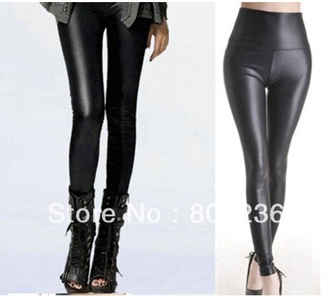 Shiny Metallic High Waist Stretch Leather Leggings  B340