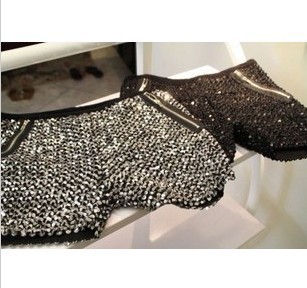 Shiny sequins zipper decoration knitting wool shorts, free shipping