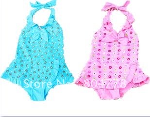 shipping by EMS! floral baby swimwear one-piece strap hanging kids' swimsuits children's beach wear two colors mixed