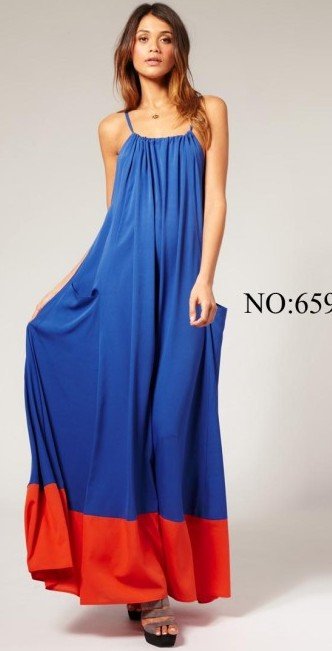 (Shipping Free!!) ASOS Style Blue Casual Dress/Maxi Dress/ Crystal Cotton Dress 3678
