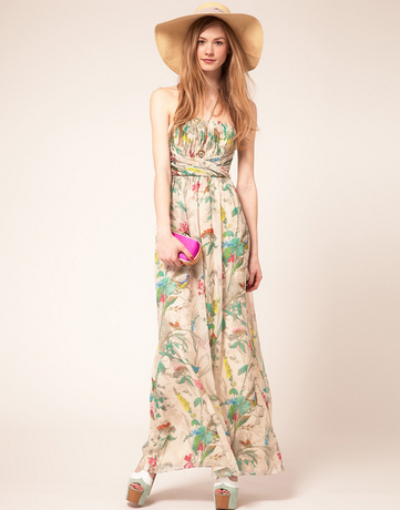 (Shipping Free!!)  Asos Style fashion Strapless Elegant Flower Print Chiffon Dress/Maxi Dress