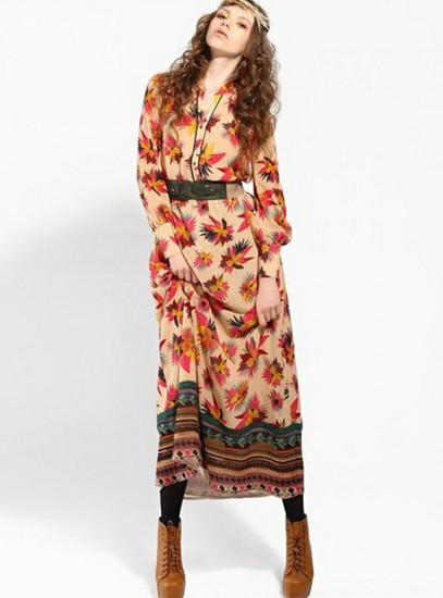 (Shipping Free!!) Spring New Collection Printed Cotton Long Dress Floral Maxi Dress 3843